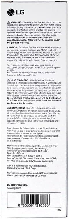 LG LT1000P - 6 Month / 200 Gallon Capacity Replacement Refrigerator Water Filter (NSF42, NSF53, and NSF401) ADQ74793501, ADQ75795105, AGF80300704, or AGF80300705 White 1 Pack - Image 5