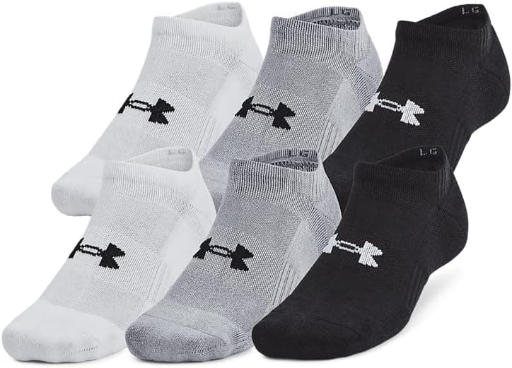 Under Armour Unisex-Adult Training Cotton No Show Socks 6 Pack Large (035) Steel / White / Black - Image 2