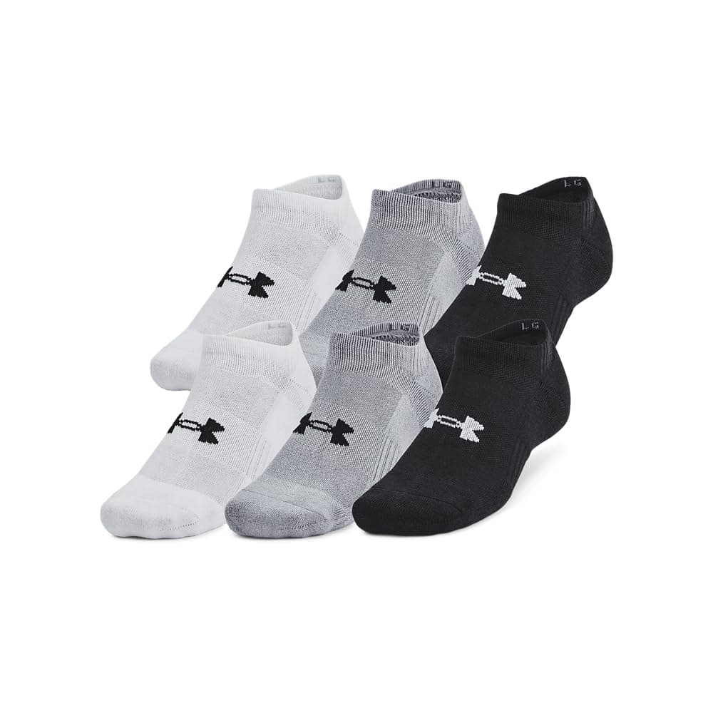 Under Armour Unisex-Adult Training Cotton No Show Socks 6 Pack Large (035) Steel / White / Black