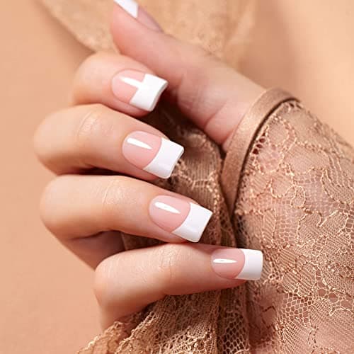 KISS Salon Acrylic Press On Nails, Nail glue included, 'Sugar Rush', French, Medium Size, Square Shape, Includes 28 Nails, 2g Glue, 1 Manicure Stick, 1 Mini File - Image 6