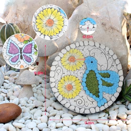 Garden Stepping Stones Set of 2 Butterfly Outdoor Garden Decor 10 inch Round Decorative Stones Pavers for Garden Walkway Landscaping, Hummingbird Gifts (N6-YYD334) - Image 3