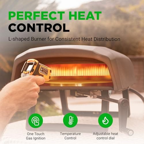 Nutrichef Outdoor Pizza Oven - Manual 360° Rotating Pizza Stone - Adjustable Heat - Includes Pizza Peel, Pizza Cutter, Stone, Cover, & Hose - Cook 12" Pizza in 60 Seconds - Long Handle - Image 3