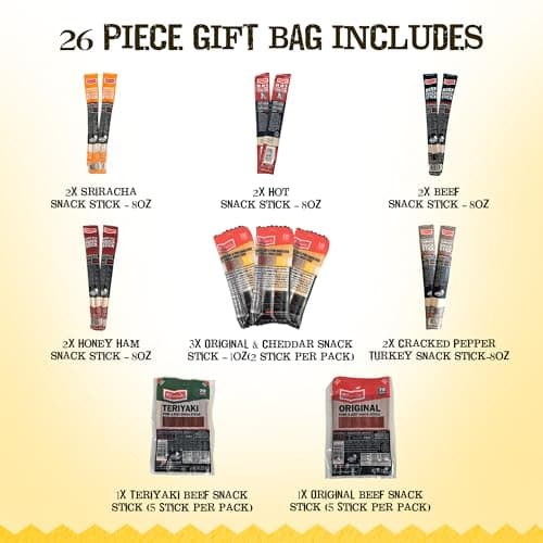Jerky Gift Basket for Men - 26pc Jerky Variety Pack of Beef, Pork, Turkey, & Ham Snack Sticks - High Protein Healthy Snack - Unique Gift for Men - Image 2