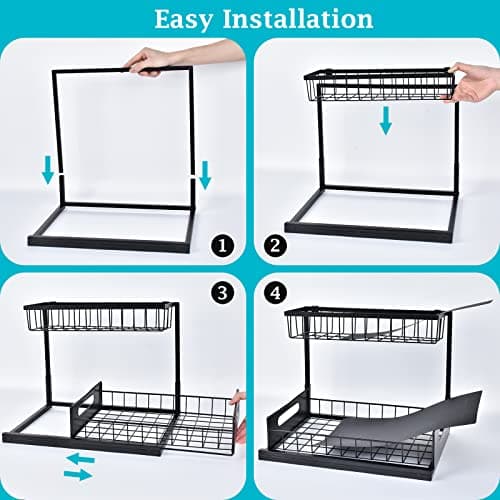 REALINN Under Sink Organizer, Pull Out Cabinet Organizer Slide Out Sink Shelf Cabinet Storage Shelves, Storages for Kitchen Bathroom, Black, 2 Pack - Image 7