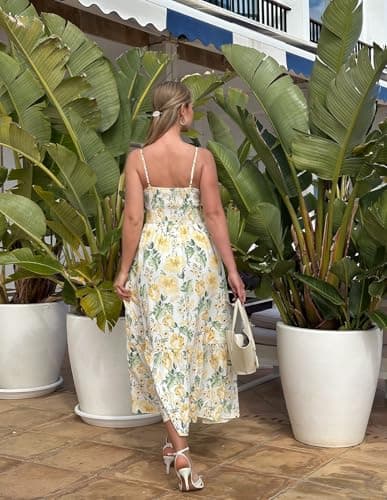 Women 2025 Summer Dress Floral Boho Dress Casual Sleeveless Ruffle A-Line Flowy Wedding Guest Maxi Dresses - Image 3