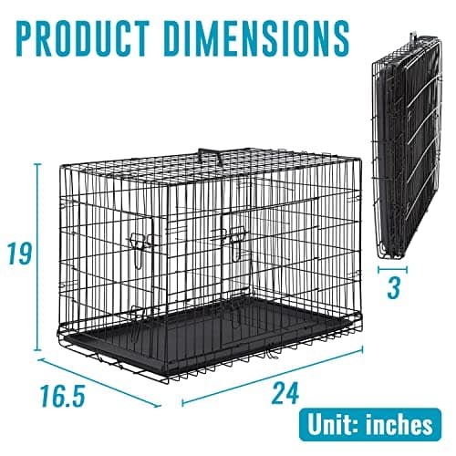 FDW Dog Crate for Small Dogs 24 Inch Folding Metal WirePet Cage Double Door W/Divider Panel Indoor Outdoor Kennel Leak-Proof Plastic Tray,Black - Image 7