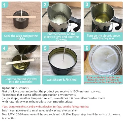 Soy Wax Candle Making Kit Supplies With Wax Melter, Natural Candle Wax For Candle Making, DIY Art&Crafts Kit for Adults,Beginner, Including 2lbs Soy Wax Flakes, Electric Stove,Candle Wick,Melting Pot - Image 6