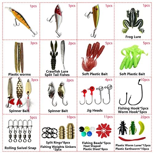 UperUper Fishing Lures Kit Set, Baits Tackle Including Crankbaits, Topwater, Spinnerbaits, Worms, Jigs, Hooks, Tackle Box and More Fishing Gear Lure for Bass Trout - Image 2