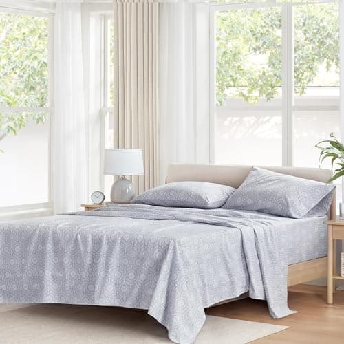 Comfort Spaces 100% Cotton Sheets King, Breathable, Naturally Cool Cotton Sheets, Soft Cotton Bed Sheets with 14" Elastic Pocket Fits up to 16" Mattress, All Seasons Sheet Set, Adelia Gray 4 Piece