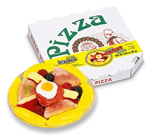 Raindrops Gummy Candy Pizza - 4.5” Mini Pizza with 18 Pieces of Candy Per Box - Yummy Toppings Made from Gummy Bears, Gummy Fruits, Licorice Ropes and More - Fun and Unique Candy Gifts (1 Pizza)