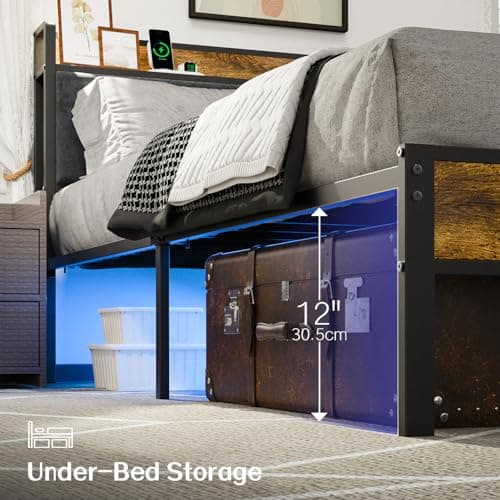 Liians Queen Bed Frame with Headboard, Metal Platform Bed with Smart LED Lights and USB Charging Station, Easy Assembly, No Box Spring Needed - Image 7