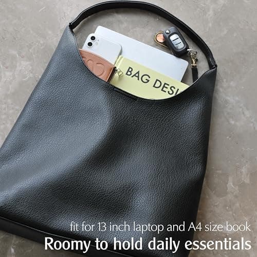 Hobo Bags for Women Soft Vegan Leather Shoulder Handbag Slouchy Tote Purses (Black) - Image 5