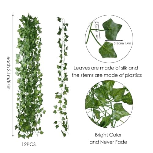 Freyalife Fake Vines for Room Decor(12 Pack 84 Feet) Aesthetic Artificial Plant Ivy Leaves Hanging Greenery Garlands for Home Bedroom Wall Wedding Christmas Party Office Patio Outdoor Garden Décor - Image 2