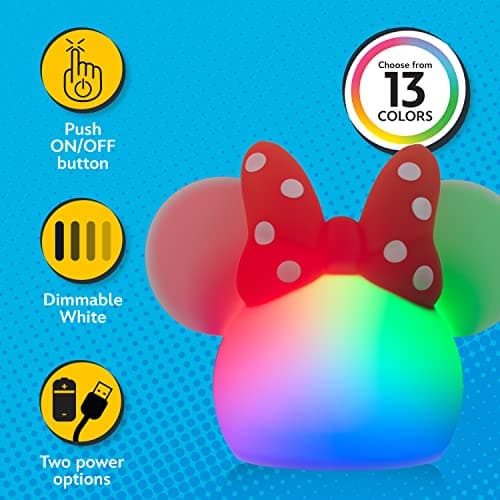 Disney Minnie Mouse Squishy Light, Color Changing, Night Light for Kids, USB Lamp, Battery Operated, Dimmable, Ideal for Bedroom, Playroom, Living Room, and More, 66945 - Image 2