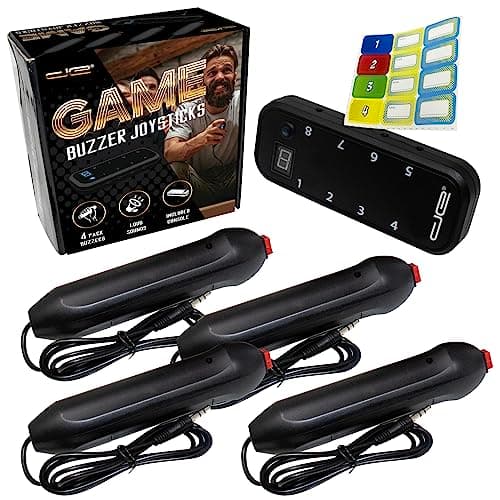Digital Energy Handheld Game System - Console Displays First Buzz-in - Great for Jeopardy, Family Feud, Trivia and Buzzer Games - Console with 4 Joystick Buzzers