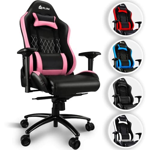 KLIM Esports Gaming Stuhl - NEU 2023 - Mit Lenden- und Nackenstütze - Verstellbar Gaming Sessel Ergonomisch PC Stuhl - Kunstleder und Premium-Materialien - Schwarz Gamer Stuhl - Gaming Chair - Pink