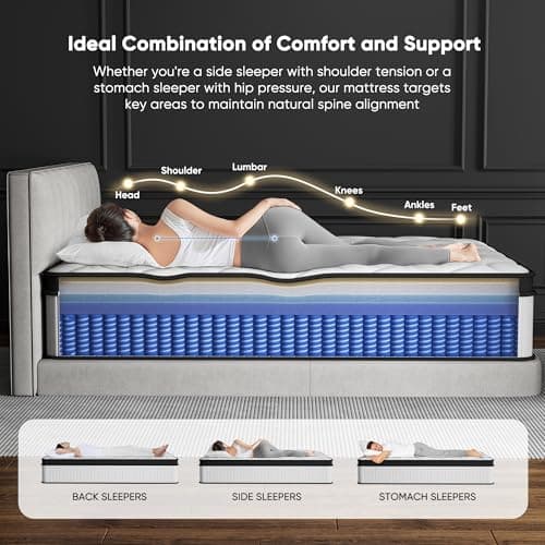 12 Inch King Size Mattress - 2025 Upgraded Hybrid Cooling Gel Memory Foam & Pocket Coils, Medium Firm Mattress in a Box for Back Neck Pain Relief, Motion Isolation, Edge Support, Breathable, White - Image 3