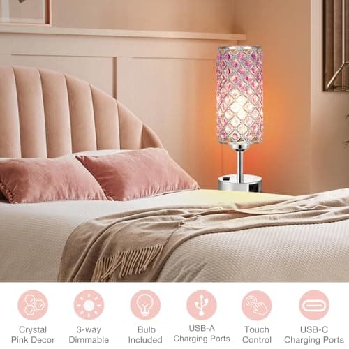 Hong-in Crystal Lamps Set of 2, 3 Way Dimmable Touch Lamp with Crystal Shade, Bedside Nightstand Lamps for Living Room Bedroom Home Office(Purple) - Image 6