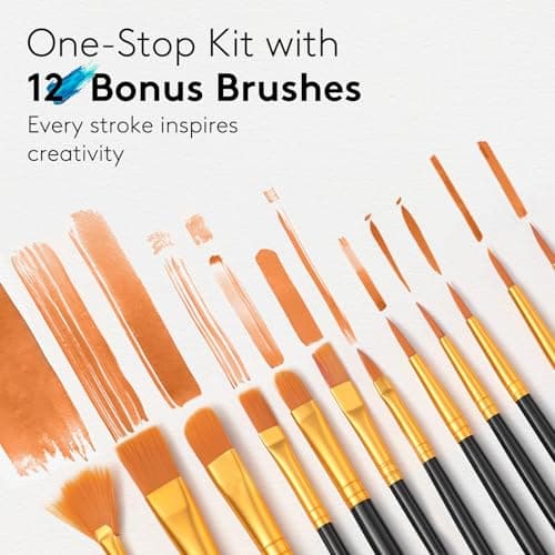 Acrylic Paint Set, 24 Colors (2 oz/Bottle) with 12 Art Brushes, Art Supplies for Painting Canvas, Wood, Ceramic & Fabric, Rich Pigments Lasting Quality for Beginners, Students & Professional Artist - Image 4