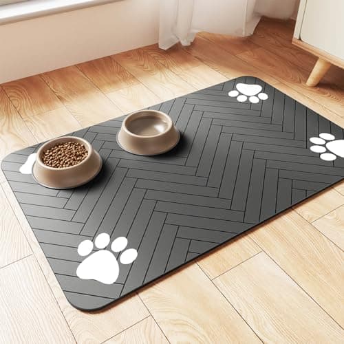 Pet Feeding Mat-Absorbent Pet Placemat for Food and Water Bowl, with Waterproof Rubber Backing, Quick Dry Water Dispenser Mat for Dog and Cat (12"x20", Striped Dark Gray)