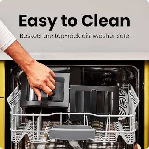 CHEFMAN 6 Quart Dual Basket Air Fryer Oven with Easy View Windows, Sync Finish, Hi-Fry, Auto Shutoff, 2 Independent 3Qt Nonstick Dishwasher Safe Frying Baskets, Digital Double Air Fryer - Black - Image 6