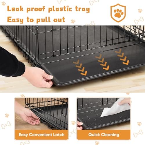 DUMOS Dog Crate, 36 Inch Medium Double Door Dog Cage with Divider Panel and Plastic Leak-Proof Pan Tray, Folding Metal Wire Pet Kennel for Indoor, Outdoor, Travel - Image 4