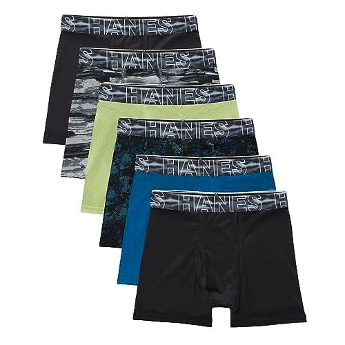 Hanes Boys' Big Performance Tween Boxer Brief Pack, X-Temp Mesh Underwear, Assorted, 6-Pack, Black/Blue/Green/Grey-6 Pack, Large