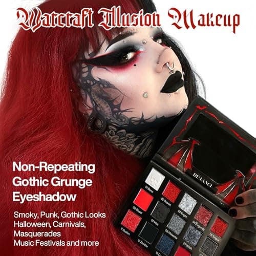 DE'LANCI Red Black Goth Eyeshadow Palette, Red Eyeshadow Goth Makeup Palette, Gray Silver Shimmer Glitter Eye shadow Pallet, Burgundy Eye Shadow for Vampire Clown Halloween Makeup,High Pigment,Vegan - Image 3