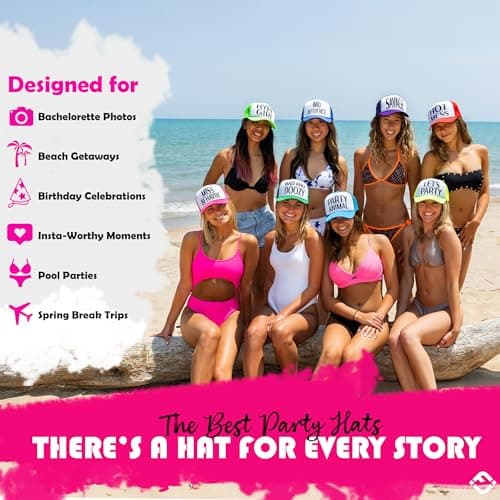 Funky Junque Bachelorette Party Trucker Hat for Women, Girls Trip 2024 Spring Break Hats Mesh Snapback Cap - Miss Behavin' - Hot Pink/White - Image 4