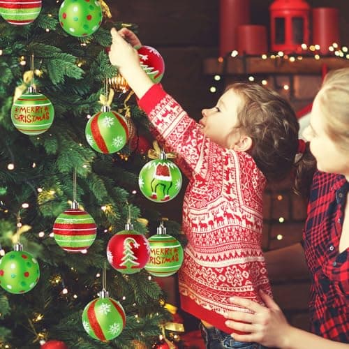 Wninbu 12 Pcs 2.4 Inch Christmas Ball Ornaments for Tree,Red and Green Glittering Hanging Bulbs Pendants for Christmas Tree Decorations - Image 2