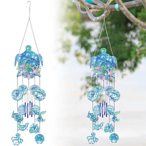 GlikCeil Beach Wind Chimes Diamond Art Wind Chimes Suncatchers Beach Diamond Art Kits with Crystal Pendant Hanging Ornament for Home Garden Patio Backyard Decor(Blue)