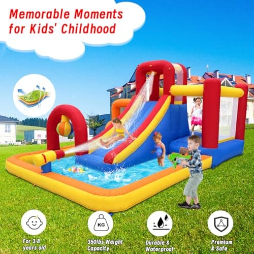 Hongcoral Bounce House with Slide and Obstacle Course for Kids 3-8 - Bounce, Climb, Slide, Boxing Ball, Small Climb&Slide for Indoor Outdoor Kids Party, Optional Water Slide & Pool for Summer Fun - Image 5