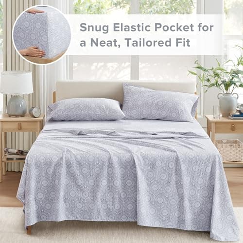 Comfort Spaces 100% Cotton Sheets King, Breathable, Naturally Cool Cotton Sheets, Soft Cotton Bed Sheets with 14" Elastic Pocket Fits up to 16" Mattress, All Seasons Sheet Set, Adelia Gray 4 Piece - Image 7