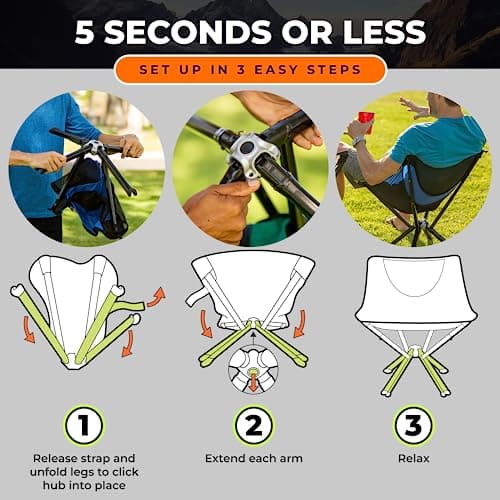 CLIQ Portable Chair - Lightweight Folding Chair for Camping - Supports 300 Lbs - Perfect for Outdoor Adventures - Black, Red (2Pack) - Image 4