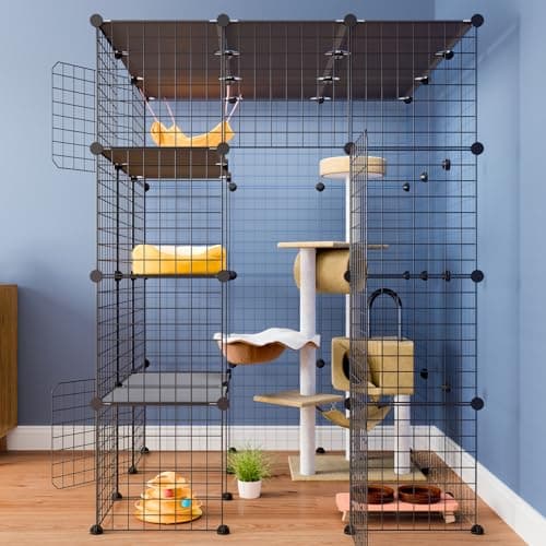 Eiiel Large Cat Cage, Enclosures Indoor with Balcony, DIY Playpen Detachable Metal Wire Kennels Crate 3x3x4 Large Exercise Place Ideal for 1-3 Cats - Image 2