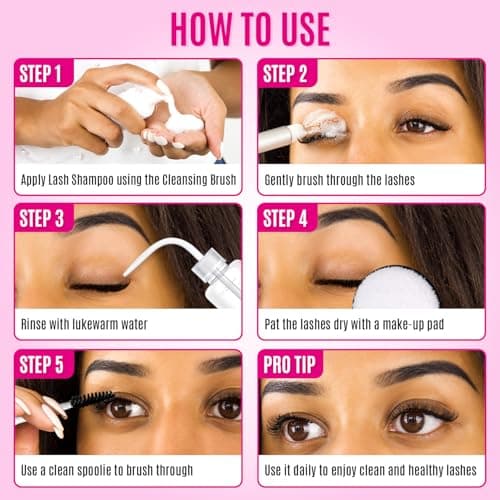 STACY LASH Lash Shampoo Kit Foaming Cleanser with Eye Lash Spoolies & Rinse Bottle & Cleansing Pad & Brush for Eyelash Extensions & Clusters & Natural Eyelashes - Image 6