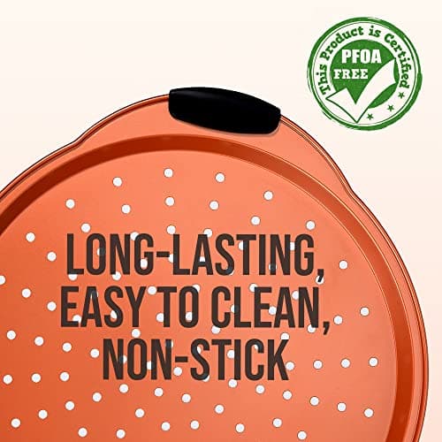 NutriChef 13-Inch Nonstick Pizza Tray - Round Carbon Steel Non-Stick Pizza Baking Pan with Perforated Holes, Premium Bakeware Pizza Screen with Silicone Grip Handles, Dishwasher Safe - Copper - Image 3