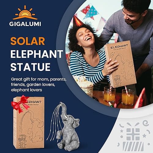 GIGALUMI Solar Garden Decor Watering Elephant Statues Outdoor, Birthday Gifts for Women Mom Grandma Senior Elder, Elephant Ornament for Balcony, Garden, Patio, Yard, Lawn (Constant Lights Only) - Image 6