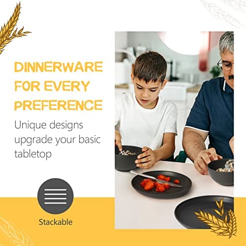 Teivio 32-Piece Kitchen Plastic Wheat Straw Dinnerware Set, Service for 8, Unbreakable Modern Dish Set - Dinner Plate/Dessert Plate/Cereal Bowl/Cup, for Apartment Essentials, Outdoor Camping,Black - Image 3