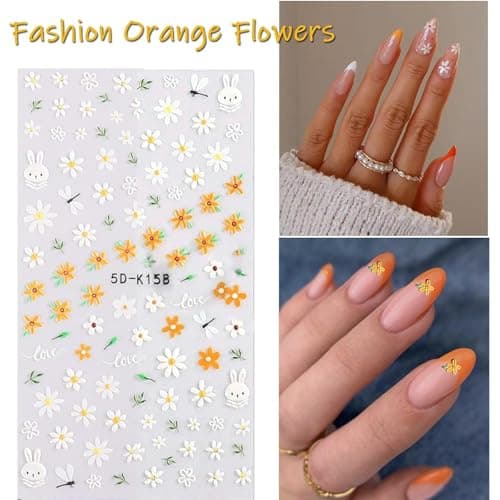 VOTACOS Flower Nail Art Stickers Decals 5D Embossed Nail Decals Spring Summer Daisy Nail Art Design Self-Adhesive Nail Supplies Accessories 3D Flower Nail Stickers for Women Nail DIY Decoration - Image 4