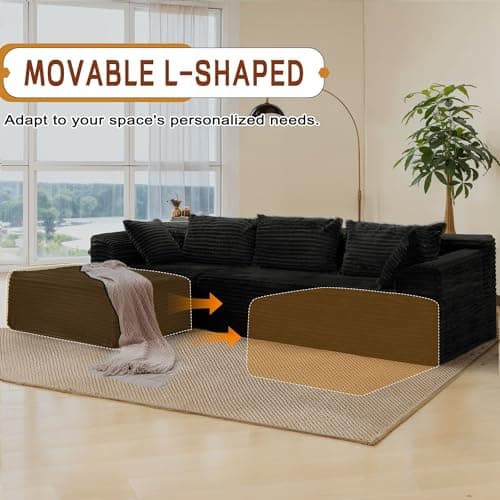 Korser 108" Sectional Couches for Living Room, Modular Sectional Sofa with L-Shape Chaise, Cloud Couch, Comfy Corduroy Fluffy Couch with Deep Seat and Side Pockets, No Assembly Required - Image 6