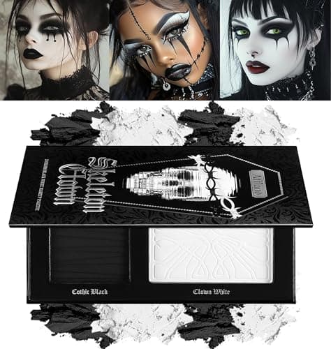 Black White Makeup Palette, White Pressed Setting Powder Goth Halloween Black Gothic Foundation & EyeShadow Kit, Matte Finish for Smokey Eyes, High-Pigment Face Paint Skeleton Cosplay & Costume Looks - Image 7