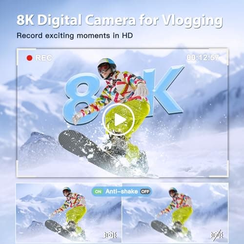 IGXHAVIZ 8K Digital Cameras for Photography Autofocus, WiFi 88MP Vlogging Camera with Dual-Lens, Flash, 16X Digital Zoom, Touch Screen, Travel Camera Anti-Shake with Lens Hood, 64GB Card,2 Batteries - Image 2