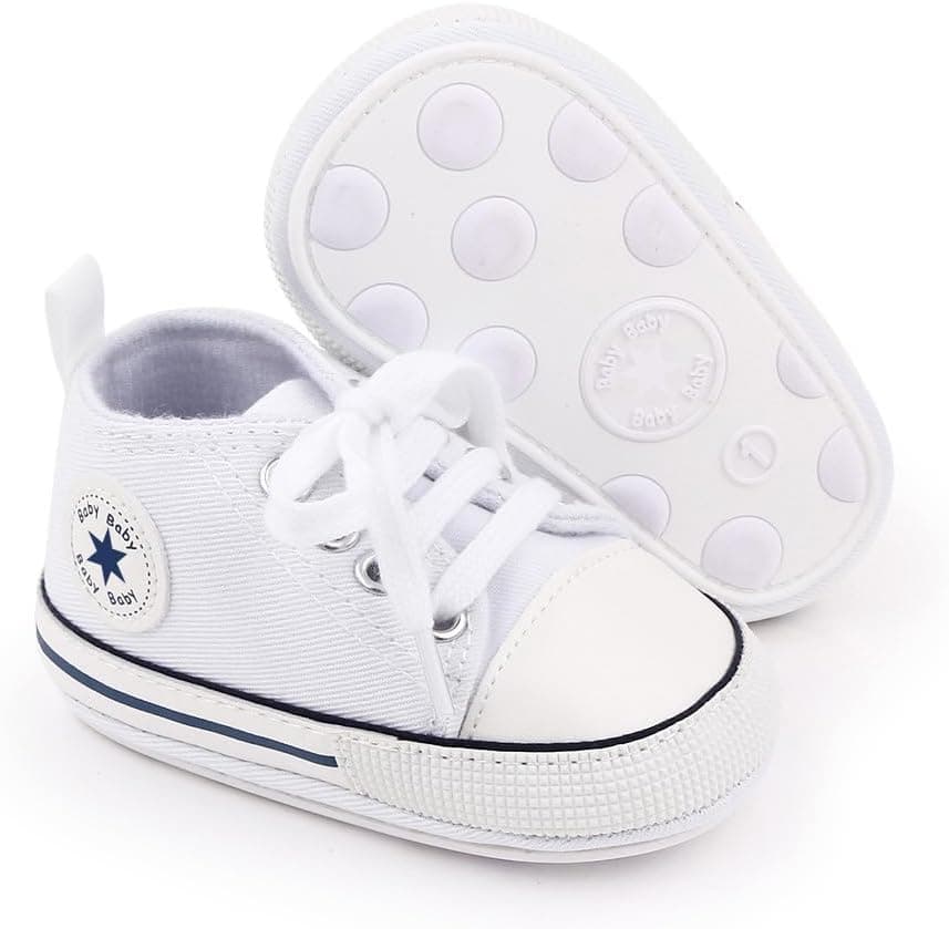 Unisex Baby Girls Boys Canvas High-top Shoes, Newborn Infant Anti-Slip Soft Sole Frist Walking Breathable Sneakers 0-6 Months Infant A01/White Rubber Sole - Image 2