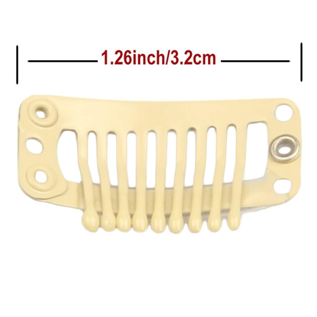 30pcs 9 Teeth Stainless Steel Snap Comb Wig Clips, Hair Extension Clips, Wig Accessories Clip with 30 Assorted Sewing Needles and 2 Rolls Thread (Beige) Beige 9-Teeth 30pcs - Image 4
