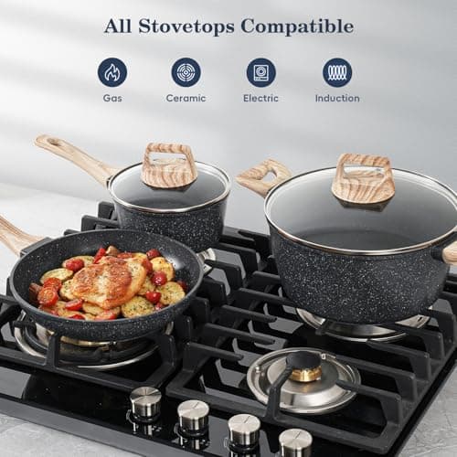 SODAY 12 Pcs Pots and Pans Set Non stick, Cookware Sets Black Granite Induction Cookware, Non-toxic Healthy Nonstick Kitchen Cooking Set with Frying Pans Set, Saucepans (PFAS/PFOA/PFOS Free) - Image 7