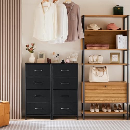 Sweetcrispy Nightstand Small Bedroom Dresser with 4 Fabric Drawers, Bed Side Furniture End Table, Wooden Top Cabinet Night Stand Dresser for Closet, Entryway, Dorm, Black - Image 8
