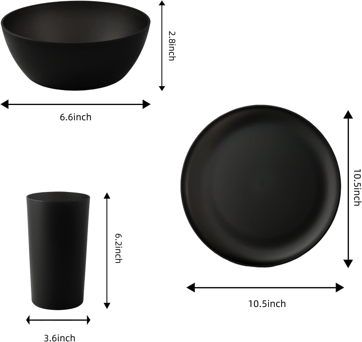 24pcs Dinnerware Sets,Plates and Bowls Sets,Dishes Set for 8,Unbreakable Modern Dish Sets,Reusable Dinning Set,Dishware Sets for Kitchen,Party or Picnic, Dishwasher Safe,Black,BPA free - Image 3