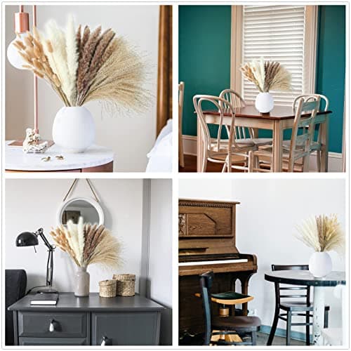 Dried Pampas Grass Decor, 100 Stems Pampas Grass Contains Bunny Tails Dried Flowers, Reed Grass Bouquet for Wedding Boho Flowers Home Table Decor, Rustic Farmhouse Party (17", White and Brown) - Image 6
