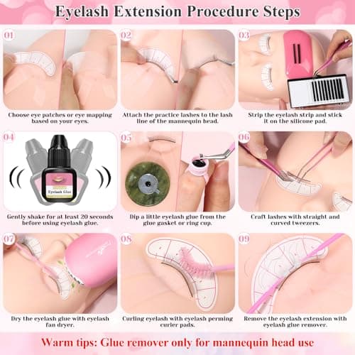 Lashes Kit for Eyelash Extension Beginner Lash Tech Starter Kit with Eye Lash Mannequin Head, Professional Eyelash Extension Kit with Lash Fan, Extension Glue and Eyelash Remover for Practice Training - Image 7